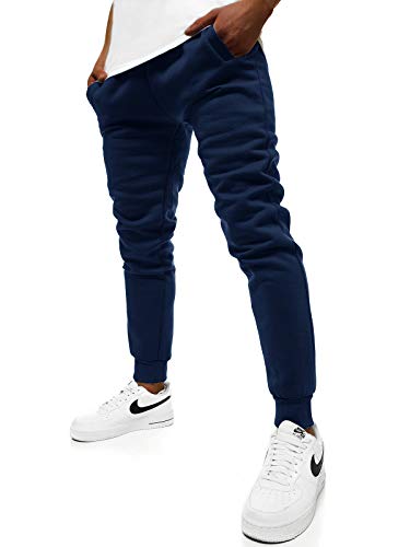 OZONEE Herren Jogginghose Hose Sport Trainingshose Sporthose Freizeithose Unifarbe Herrenhose Sweatpants Fitnesshose Sweathose Fußballhose Jogpants Joggpants JS/XW01 DUNKELBLAU 2XL von OZONEE
