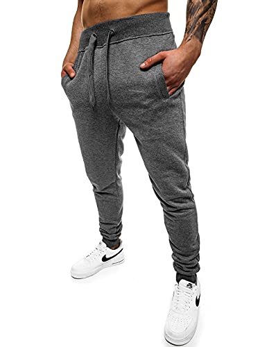 OZONEE Herren Jogginghose Hose Sport Trainingshose Sporthose Freizeithose Unifarbe Herrenhose Sweatpants Fitnesshose Sweathose Fußballhose Jogpants Joggpants JS/XW01ZS DUNKELGRAU M von OZONEE