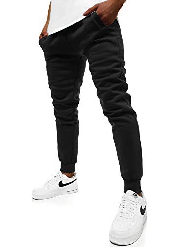 OZONEE Herren Jogginghose Hose Sport Trainingshose Sporthose Freizeithose Unifarbe Herrenhose Sweatpants Fitnesshose Sweathose Fußballhose Jogpants Joggpants JS/XW01ZS SCHWARZ M von OZONEE