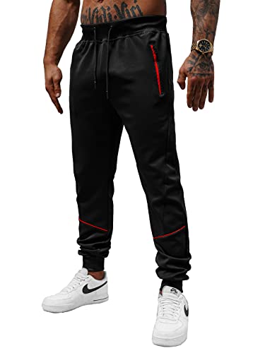 OZONEE Herren Jogginghose Hose Trainingshose Sporthose Freizeithose Motiv Herrenhose Sweatpants Fitnesshose Sweathose Fußballhose Jogpants Joggpants 777/1404S SCHWARZ 2XL von OZONEE