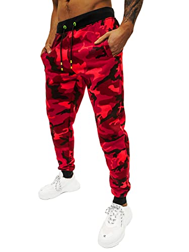 OZONEE Herren Jogginghose Hose Trainingshose Sporthose Freizeithose Motiv Herrenhose Sweatpants Fitnesshose Sweathose Fußballhose Jogpants Joggpants JS/KZ15 ROT XL von OZONEE