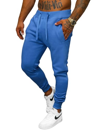 OZONEE Herren Jogginghose Hose Sport Trainingshose Sporthose Freizeithose Unifarbe Herrenhose Sweatpants Fitnesshose Sweathose Fußballhose Jogpants Joggpants JS/XW01 BLAU L von OZONEE