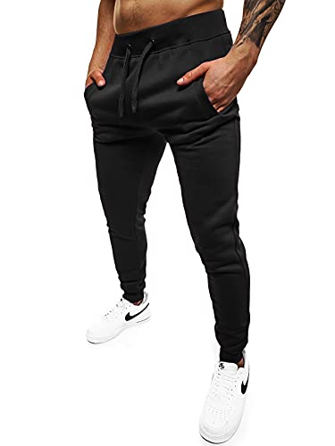 OZONEE Herren Jogginghose Hose Sport Trainingshose Sporthose Freizeithose Unifarbe Herrenhose Sweatpants Fitnesshose Sweathose Fußballhose Jogpants Joggpants JS/XW01 SCHWARZ L von OZONEE