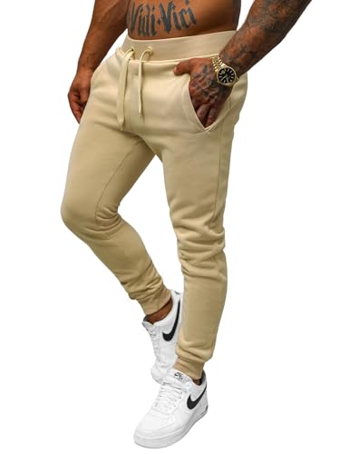 OZONEE Herren Jogginghose Hose Trainingshose Sporthose Laufhose Freizeithose Unifarbe Herrenhose Sweatpants Fitnesshose Sweathose Fußballhose Jogpants Joggpants 777/6512S/159 Hellbeige 2XL von OZONEE