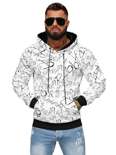 OZONEE Herren Kapuzenpullover Sweatjacke Sweatshirt Farbvarianten Kapuzenjacke Kapuzenpulli Kapuze Langarm Hoodie Sport Style Casual Fitness Training Basic 777/3880B/1 WEIß L von OZONEE