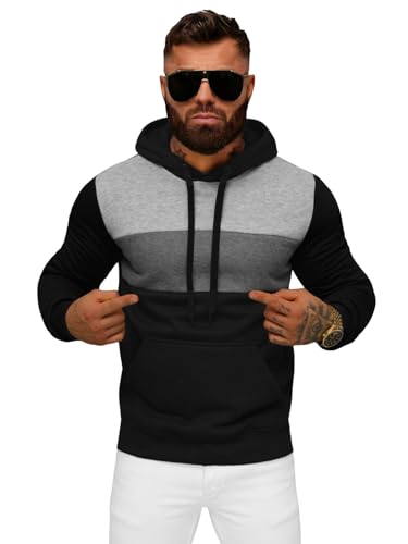 OZONEE Herren Kapuzenpullover Sweatjacke Sweatshirt Farbvarianten Kapuzenjacke Kapuzenpulli Kapuze Langarm Hoodie Sport Style Casual Fitness Training Basic 777/9159B/3 SCHWARZ M von OZONEE