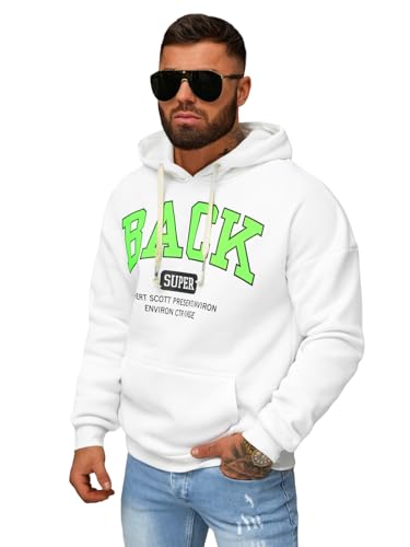 OZONEE Herren Kapuzenpullover Sweatjacke Sweatshirt Farbvarianten Kapuzenjacke Kapuzenpulli Kapuze Langarm Hoodie Sport Style Casual Fitness Training Basic 777/9412B WEIß XL von OZONEE