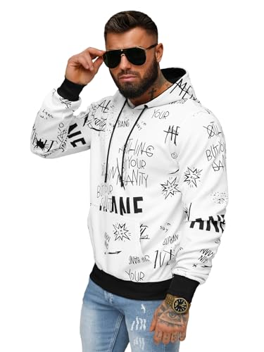 OZONEE Herren Kapuzenpullover Sweatjacke Sweatshirt Farbvarianten Kapuzenjacke Kapuzenpulli Kapuze Langarm Hoodie Sport Style Casual Fitness Training Basic JS/8B1229Z/1 WEIß XXL von OZONEE