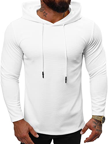 OZONEE Herren Kapuzenpullover Sweatjacke Sweatshirt Farbvarianten Kapuzenjacke Kapuzenpulli Kapuze Langarm Hoodie Sport Style Casual Fitness Training Basic O/D7249Z WEIß L von OZONEE