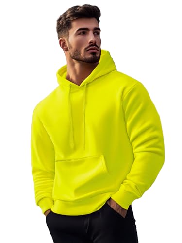 OZONEE Herren Kapuzenpullover Sweatjacke Sweatshirt Farbvarianten Kapuzenjacke Kapuzenpulli Kapuze Langarm Hoodie Sport Style Casual Fitness Training Motiv 777/3354B GELB-NEON M von OZONEE