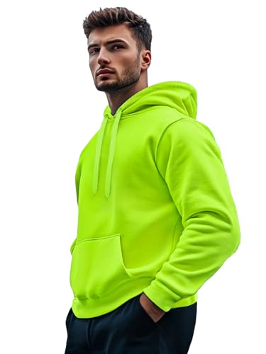 OZONEE Herren Kapuzenpullover Sweatjacke Sweatshirt Farbvarianten Kapuzenjacke Kapuzenpulli Kapuze Langarm Hoodie Sport Style Casual Fitness Training Motiv 777/3354B GRÜN-NEON L von OZONEE