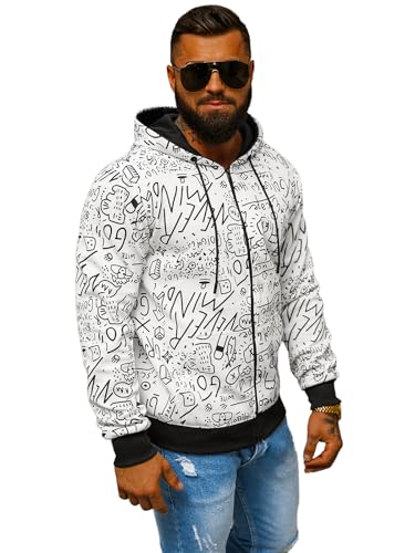 OZONEE Herren Kapuzenpullover Sweatjacke Sweatshirt Farbvarianten Kapuzenjacke Kapuzenpulli Kapuze Langarm Hoodie Sport Style Casual Fitness Training Motiv 777/4848B/1 WEIß XXL von OZONEE