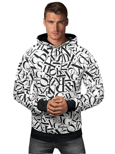 OZONEE Herren Kapuzenpullover Sweatjacke Sweatshirt Farbvarianten Kapuzenjacke Kapuzenpulli Kapuze Langarm Hoodie Sport Style Casual Fitness Training Motiv 777/5963B/1 WEIß L von OZONEE