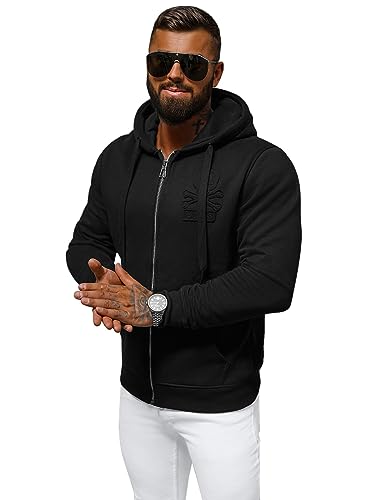 OZONEE Herren Kapuzenpullover Sweatjacke Sweatshirt Farbvarianten Kapuzenjacke Kapuzenpulli Kapuze Langarm Hoodie Sport Style Casual Fitness Training Motiv 777/7062B SCHWARZ XXL von OZONEE