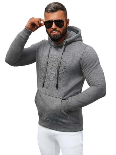 OZONEE Herren Kapuzenpullover Sweatjacke Sweatshirt Farbvarianten Kapuzenjacke Kapuzenpulli Kapuze Langarm Hoodie Sport Style Casual Fitness Training Motiv 777/8733B DUNKELGRAU M von OZONEE