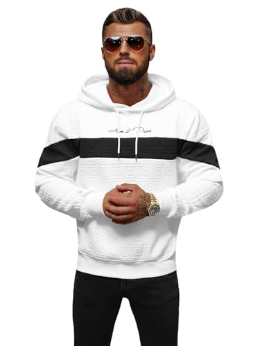 OZONEE Herren Kapuzenpullover Sweatjacke Sweatshirt Farbvarianten Kapuzenjacke Kapuzenpulli Kapuze Langarm Hoodie Sport Style Casual Fitness Training Motiv JS/3B571Z WEIß XXL von OZONEE