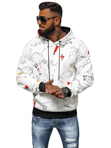OZONEE Herren Kapuzenpullover Sweatjacke Sweatshirt Farbvarianten Kapuzenjacke Kapuzenpulli Kapuze Langarm Hoodie Sport Style Casual Fitness Training Motiv JS/8B1223Z/1 WEIß XL von OZONEE