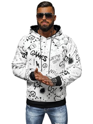 OZONEE Herren Kapuzenpullover Sweatjacke Sweatshirt Farbvarianten Kapuzenjacke Kapuzenpulli Kapuze Langarm Hoodie Sport Style Casual Fitness Training Motiv JS/8B1227Z/1 WEIß XL von OZONEE