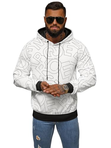 OZONEE Herren Kapuzenpullover Sweatjacke Sweatshirt Farbvarianten Kapuzenjacke Kapuzenpulli Kapuze Langarm Hoodie Sport Style Casual Fitness Training Motiv JS/8B1232Z/1 WEIß L von OZONEE