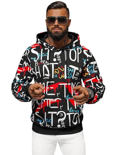 OZONEE Herren Kapuzenpullover Sweatjacke Sweatshirt Farbvarianten Kapuzenjacke Kapuzenpulli Kapuze Langarm Hoodie Sport Style Casual Fitness Training Motiv JS/8B1233Z/3 SCHWARZ XL von OZONEE