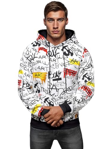 OZONEE Herren Kapuzenpullover Sweatjacke Sweatshirt Farbvarianten Kapuzenjacke Kapuzenpulli Kapuze Langarm Hoodie Sport Style Casual Fitness Training Motiv JS/8B1251Z/1 WEIß M von OZONEE