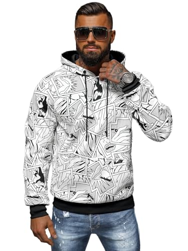 OZONEE Herren Kapuzenpullover Sweatjacke Sweatshirt Farbvarianten Kapuzenjacke Kapuzenpulli Kapuze Langarm Hoodie Sport Style Casual Fitness Training Motiv JS/8B1256Z/1 WEIß XXL von OZONEE