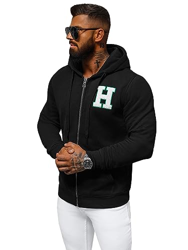 OZONEE Herren Kapuzenpullover Sweatjacke Sweatshirt Farbvarianten Kapuzenjacke Kapuzenpulli Kapuze Langarm Hoodie Sport Style Casual Fitness Training Motiv NB/MF2006Z SCHWARZ XL von OZONEE