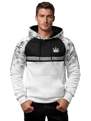 OZONEE Herren Kapuzenpullover Sweatjacke Sweatshirt Farbvarianten Kapuzenjacke Kapuzenpulli Kapuze Langarm Hoodie Sport Style Casual Fitness Training Motiv O/B268Z WEIß L von OZONEE
