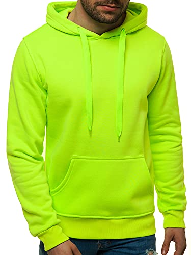 OZONEE Herren Kapuzenpullover Sweatjacke Sweatshirt Farbvarianten Kapuzenjacke Kapuzenpulli Reißverschluss Langarm Hoodie Sport Casual Fitness Training Basic 03B GRÜN-NEON L von OZONEE