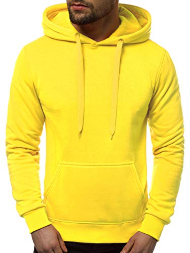 OZONEE Herren Kapuzenpullover Sweatjacke Sweatshirt Farbvarianten Kapuzenjacke Kapuzenpulli Reißverschluss Langarm Hoodie Sport Casual Fitness Training Basic J.Style 2009 GELB-NEON L von OZONEE