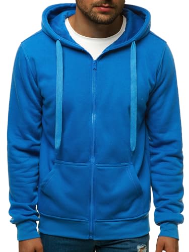 OZONEE Herren Kapuzenpullover Sweatjacke Sweatshirt Farbvarianten Kapuzenjacke Kapuzenpulli mit Reißverschluss Langarm Hoodie Sport Style Casual Fitness Training Basic 02B BLAU 2XL von OZONEE