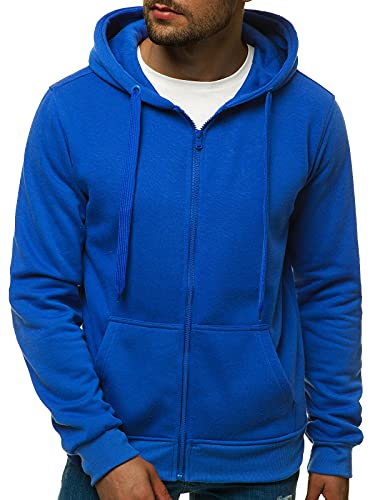 OZONEE Herren Kapuzenpullover Sweatjacke Sweatshirt Farbvarianten Kapuzenjacke Kapuzenpulli mit Reißverschluss Langarm Hoodie Sport Style Casual Fitness Training Basic 02B COBALTIC M von OZONEE