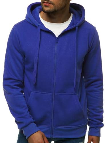 OZONEE Herren Kapuzenpullover Sweatjacke Sweatshirt Farbvarianten Kapuzenjacke Kapuzenpulli mit Reißverschluss Langarm Hoodie Sport Style Casual Fitness Training Basic 02B COBALTIC M von OZONEE