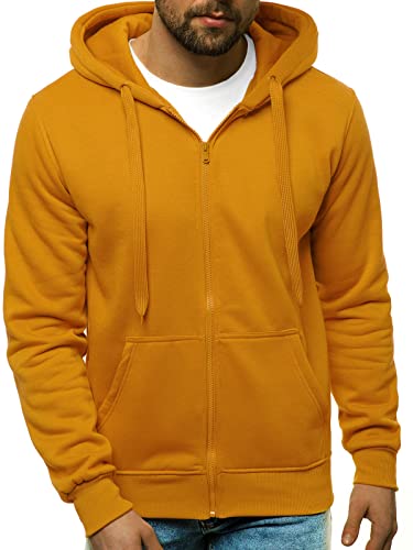 OZONEE Herren Kapuzenpullover Sweatjacke Sweatshirt Farbvarianten Kapuzenjacke Kapuzenpulli mit Reißverschluss Langarm Hoodie Sport Style Casual Fitness Training Basic 02B Camel XL von OZONEE