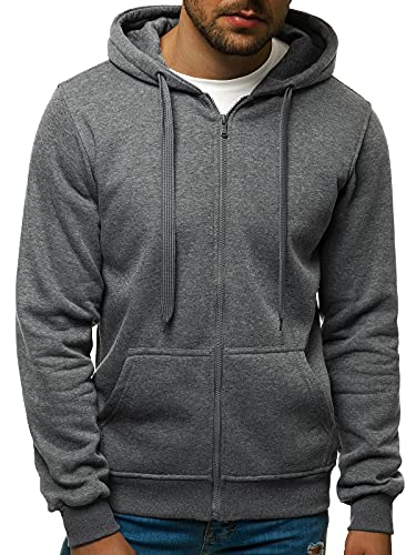 OZONEE Herren Kapuzenpullover Sweatjacke Sweatshirt Farbvarianten Kapuzenjacke Kapuzenpulli mit Reißverschluss Langarm Hoodie Sport Style Casual Fitness Training Basic 02B DUNKELGRAU L von OZONEE
