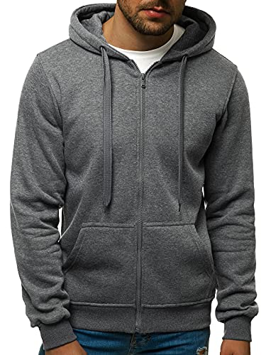 OZONEE Herren Kapuzenpullover Sweatjacke Sweatshirt Farbvarianten Kapuzenjacke Kapuzenpulli mit Reißverschluss Langarm Hoodie Sport Style Casual Fitness Training Basic 02B DUNKELGRAU M von OZONEE