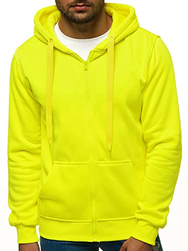 OZONEE Herren Kapuzenpullover Sweatjacke Sweatshirt Farbvarianten Kapuzenjacke Kapuzenpulli mit Reißverschluss Langarm Hoodie Sport Style Casual Fitness Training Basic 02B GELB-NEON XL von OZONEE