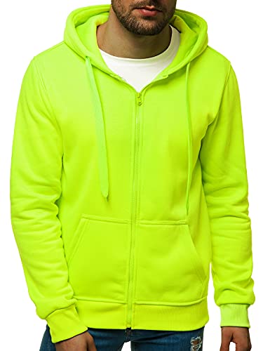 OZONEE Herren Kapuzenpullover Sweatjacke Sweatshirt Farbvarianten Kapuzenjacke Kapuzenpulli mit Reißverschluss Langarm Hoodie Sport Style Casual Fitness Training Basic 02B GRÜN-NEON 2XL von OZONEE