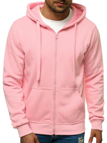 OZONEE Herren Kapuzenpullover Sweatjacke Sweatshirt Farbvarianten Kapuzenjacke Kapuzenpulli mit Reißverschluss Langarm Hoodie Sport Style Casual Fitness Training Basic 02B PUDERROSA 2XL von OZONEE