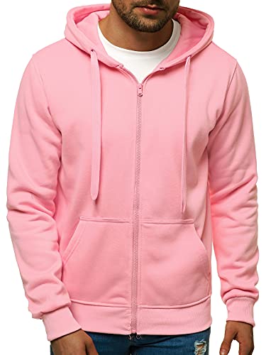 OZONEE Herren Kapuzenpullover Sweatjacke Sweatshirt Farbvarianten Kapuzenjacke Kapuzenpulli mit Reißverschluss Langarm Hoodie Sport Style Casual Fitness Training Basic 02B PUDERROSA XL von OZONEE