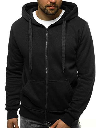 OZONEE Herren Kapuzenpullover Sweatjacke Sweatshirt Farbvarianten Kapuzenjacke Kapuzenpulli mit Reißverschluss Langarm Hoodie Sport Style Casual Fitness Training Basic 02B SCHWARZ XL von OZONEE