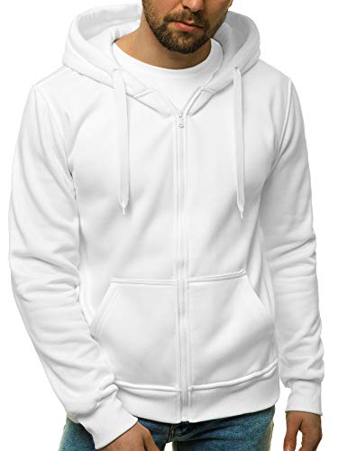 OZONEE Herren Kapuzenpullover Sweatjacke Sweatshirt Farbvarianten Kapuzenjacke Kapuzenpulli mit Reißverschluss Langarm Hoodie Sport Style Casual Fitness Training Basic 02B WEIß L von OZONEE