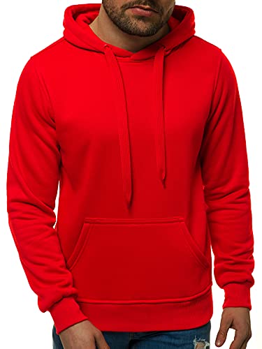 OZONEE Herren Kapuzenpullover Sweatjacke Sweatshirt Farbvarianten Kapuzenjacke Kapuzenpulli mit Reißverschluss Langarm Hoodie Sport Style Casual Fitness Training Basic 03B ROT M von OZONEE