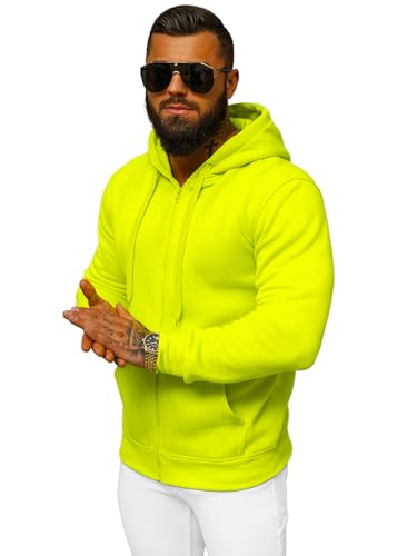 OZONEE Herren Hoodie Sweatjacke Kapuzenpullover Sweatshirt Farbvarianten Kapuzenjacke Kapuzenpulli mit Reißverschluss Langarm Sport Style Casual Fitness Training Basic J.Style 2008 GELB-NEON L von OZONEE