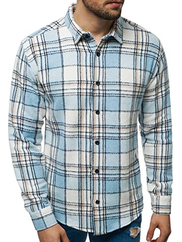 OZONEE Herren Kariertes Hemd Trachtenhemd Karohemd Freizeithemd Shirt Slim Fit Business Langarm Tailored Fit Flanellhemd Langarmhemd langärmliges Holzfällerhemd E/3902Z/1 BLAU S von OZONEE