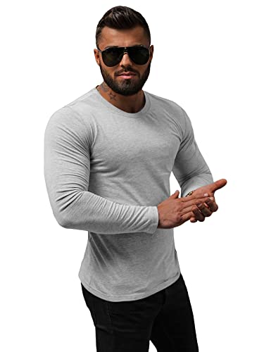 OZONEE Herren Langarmshirt Longsleeve Sweatshirt T-Shirt Slim Fit Sport Langarm Top Rundhals-Ausschnitt Regular Round Neck Long Sleeve U-Neck Sweats Langarmhemd O/B260Z GRAU L von OZONEE