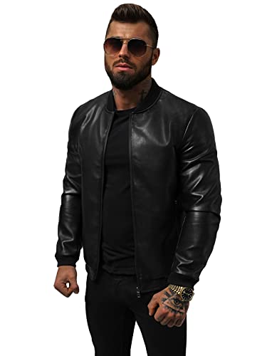 OZONEE Herren Lederjacke Kunstlederjacke Kunstleder Farbvarianten Jacke Bikerjacke Übergangsjacke Herrenjacke Leder Echtlederjacke Echtleder Wildleder Biker 777/1006K SCHWARZ XXL von OZONEE
