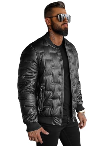 OZONEE Herren Lederjacke Kunstlederjacke Kunstleder Farbvarianten Jacke Bikerjacke Übergangsjacke Herrenjacke Leder Echtlederjacke Echtleder Wildleder Biker 777/1662K SCHWARZ M von OZONEE