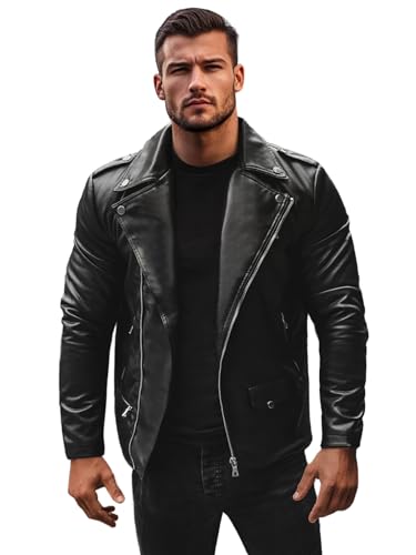 OZONEE Herren Lederjacke Kunstlederjacke Kunstleder Farbvarianten Jacke Bikerjacke Übergangsjacke Herrenjacke Leder Echtlederjacke Echtleder Wildleder Biker 777/1837K SCHWARZ XL von OZONEE