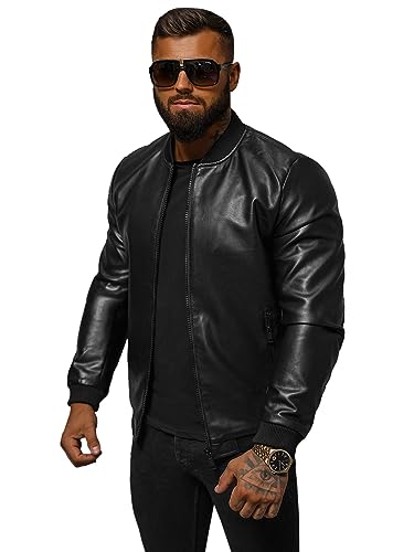 OZONEE Herren Lederjacke Kunstlederjacke Kunstleder Farbvarianten Jacke Bikerjacke Übergangsjacke Herrenjacke Leder Echtlederjacke Echtleder Wildleder Biker 777/2656K SCHWARZ XL von OZONEE